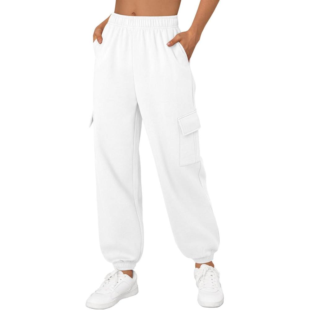 imageTrendy Queen Womens Cargo Sweatpants Oversized Fleece Joggers Baggy Athletic Pants with PocketWhite