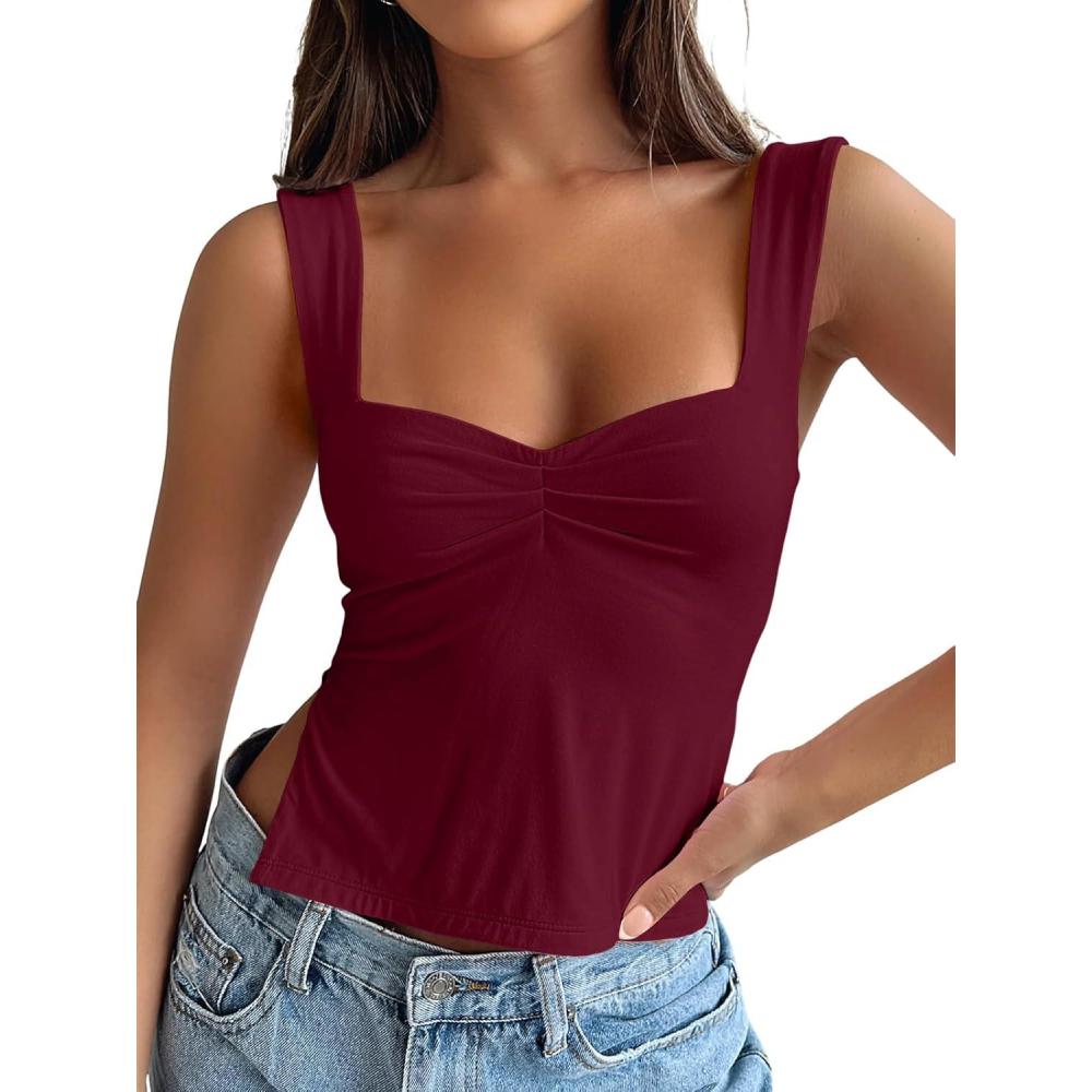 imageTrendy Queen Womens Going Out Crop Tops Backless Tank Tops Summer Y2k Teen Girls Basics Cute ClothesBurgundy