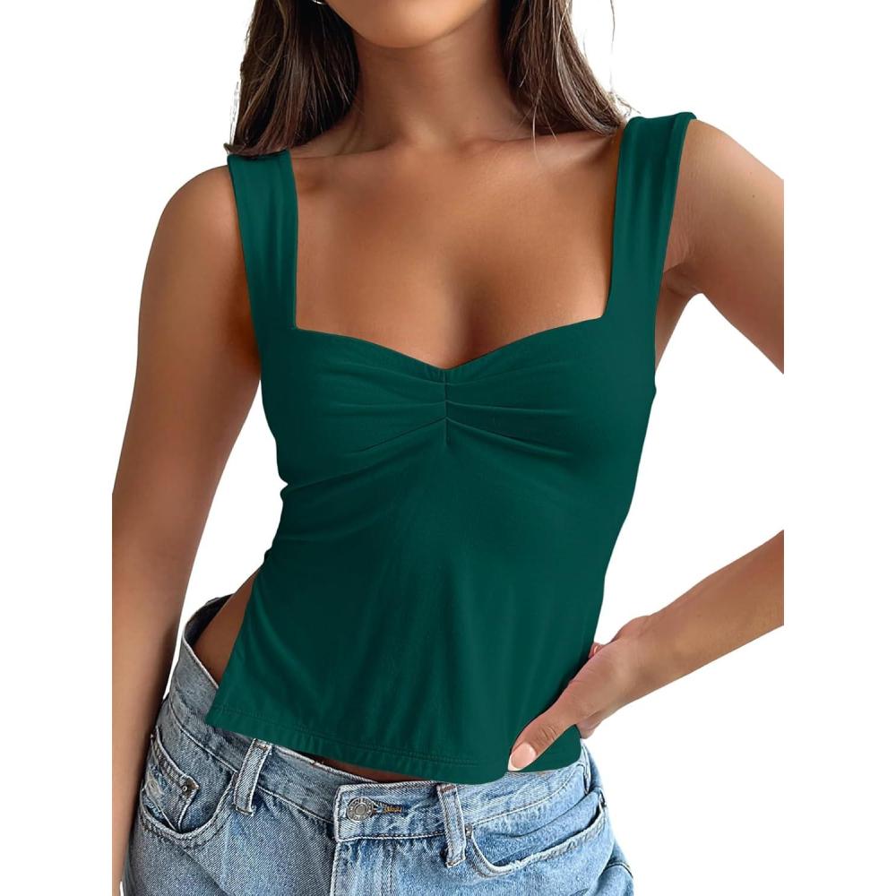imageTrendy Queen Womens Going Out Crop Tops Backless Tank Tops Summer Y2k Teen Girls Basics Cute ClothesDarkgreen