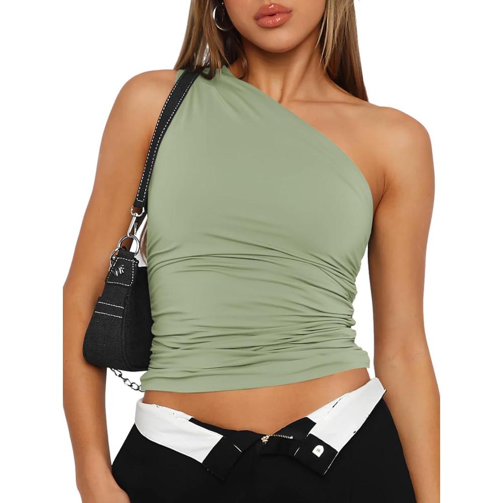 imageTrendy Queen Womens Going Out Tops Summer Spring Tank Crop Outfit Cute Y2k Shirts Corset Fashion Workout Clothes 2025Green