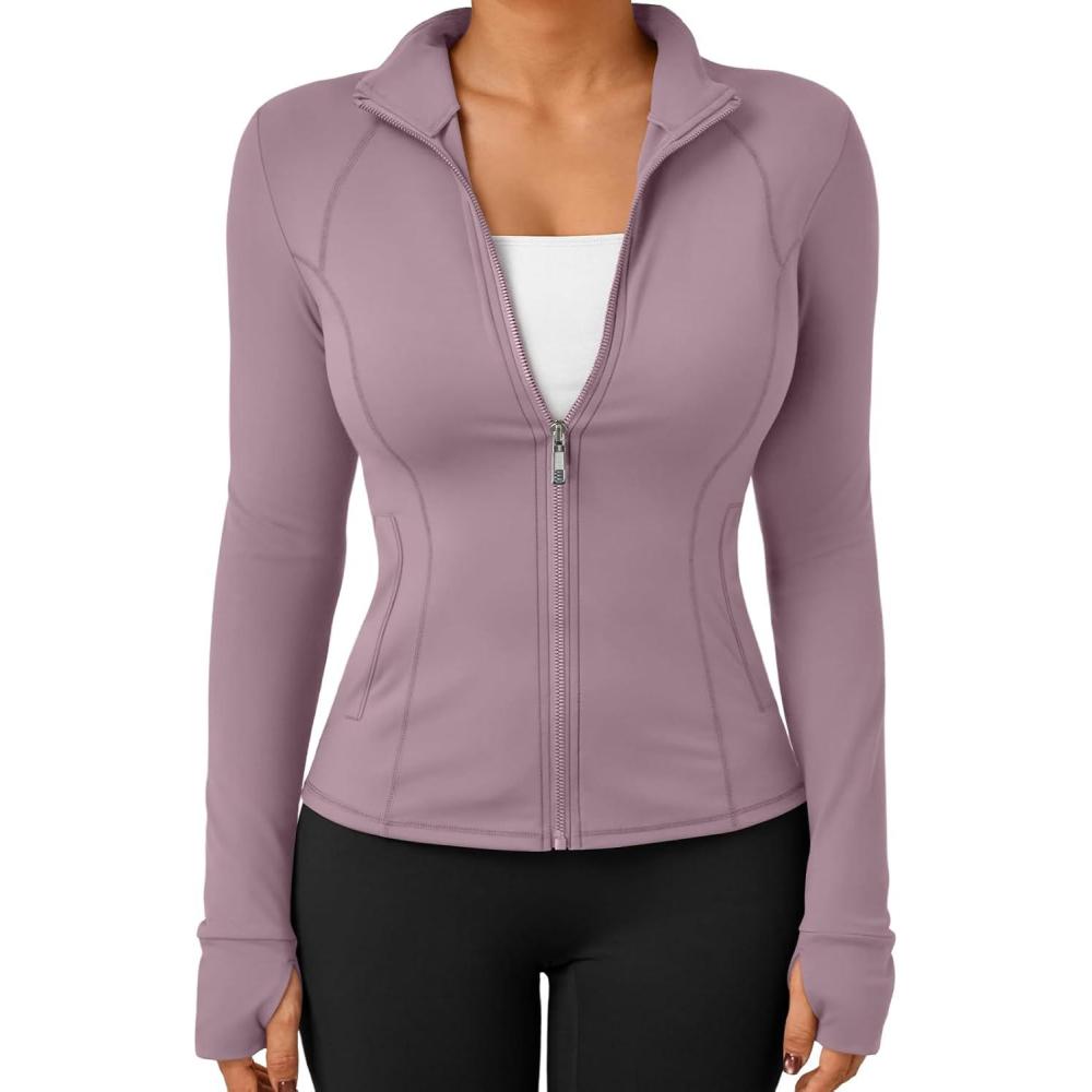 imageTrendy Queen Womens Lightweight Zip Up Jackets 2025 Athletic Hoodies Fall Gym Shirts Running Workout Clothes with PocketLightpurple