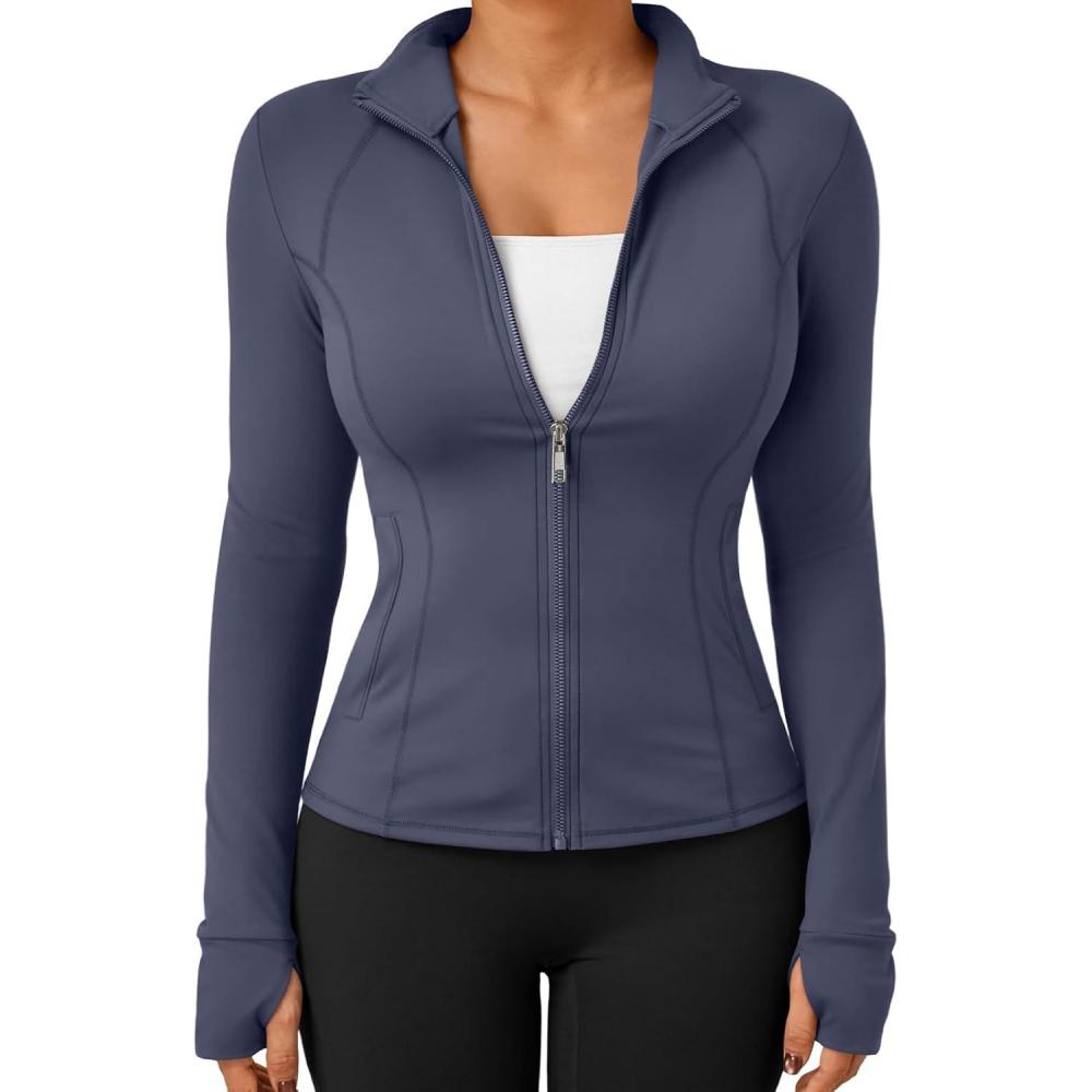 imageTrendy Queen Womens Lightweight Zip Up Jackets 2025 Athletic Hoodies Fall Gym Shirts Running Workout Clothes with PocketNavyblue