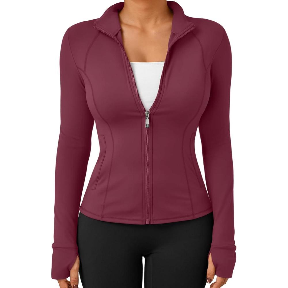 imageTrendy Queen Womens Lightweight Zip Up Jackets 2025 Athletic Hoodies Fall Gym Shirts Running Workout Clothes with PocketRed