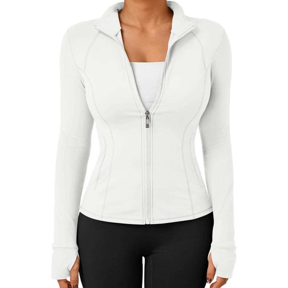 imageTrendy Queen Womens Lightweight Zip Up Jackets 2025 Athletic Hoodies Fall Gym Shirts Running Workout Clothes with PocketWhite