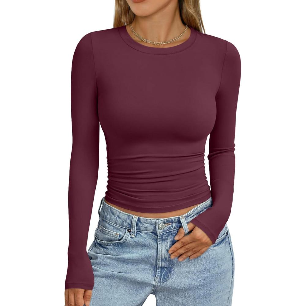 imageTrendy Queen Womens Long Sleeve Shirts Crop Tops Fall Fashion 2025 Going Out Basic Winter ClothesWinered