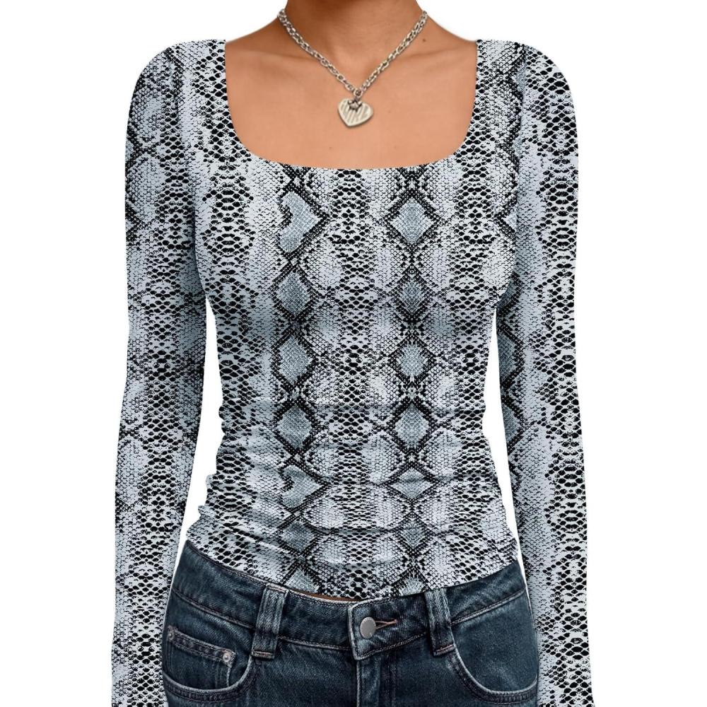 imageTrendy Queen Womens Long Sleeve Shirts Crop Tops Fall Fashion 2025 Square Neck Going Out Basics Tees Y2k ClothesCobra