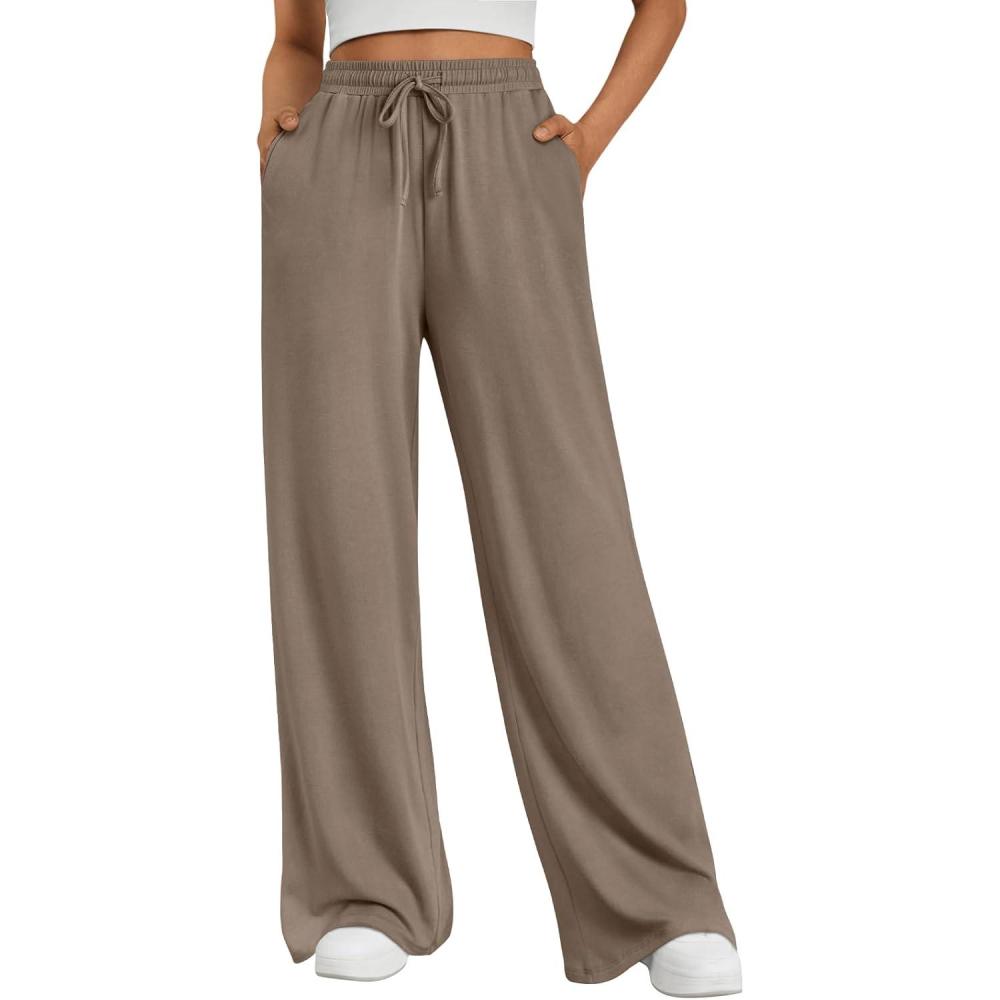imageTrendy Queen Womens Lounge Pants Wide Leg Sweatpants Comfy Barrel Pajamas Pants Baggy Flowy 2025 Fashion Outfits with PocketsCoffee