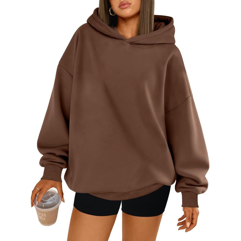 imageTrendy Queen Womens Oversized Hoodies Comfy Sweatshirts Fall Fashion 2025 Outfits Casual Tops Fleece Clothes with PocketsBrown