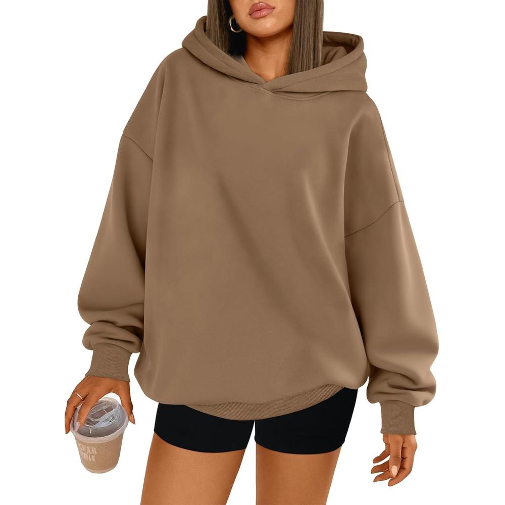 imageTrendy Queen Womens Oversized Hoodies Comfy Sweatshirts Fall Fashion 2025 Outfits Casual Tops Fleece Clothes with PocketsKhaki