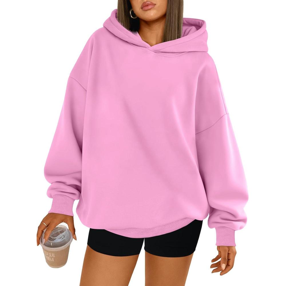 imageTrendy Queen Womens Oversized Hoodies Comfy Sweatshirts Fall Fashion 2025 Outfits Casual Tops Fleece Clothes with PocketsPink