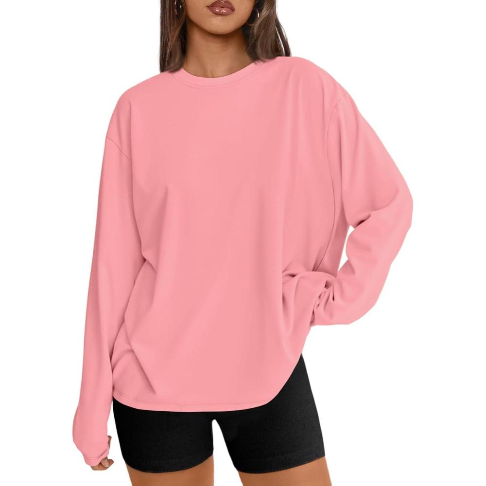 imageTrendy Queen Womens Oversized Long Sleeve T Shirts 2025 Basic Crewneck Tee Fall Tops Casual Workout Y2K ClothesCoral