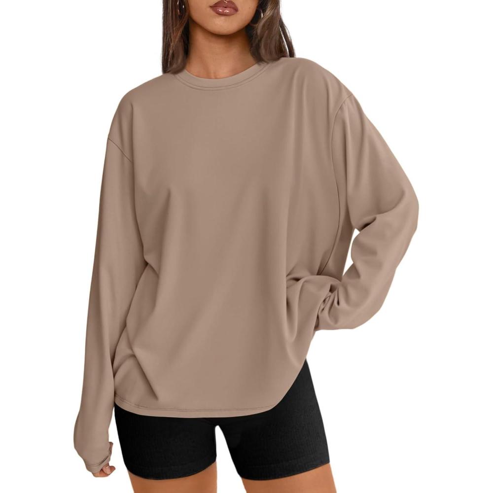 imageTrendy Queen Womens Oversized Long Sleeve T Shirts 2025 Basic Crewneck Tee Fall Tops Casual Workout Y2K ClothesKhaki