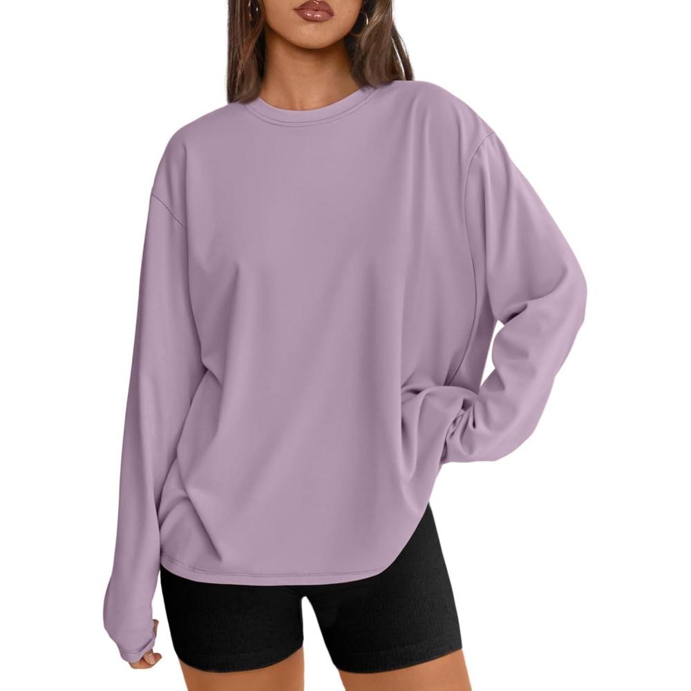 imageTrendy Queen Womens Oversized Long Sleeve T Shirts 2025 Basic Crewneck Tee Fall Tops Casual Workout Y2K ClothesPurple