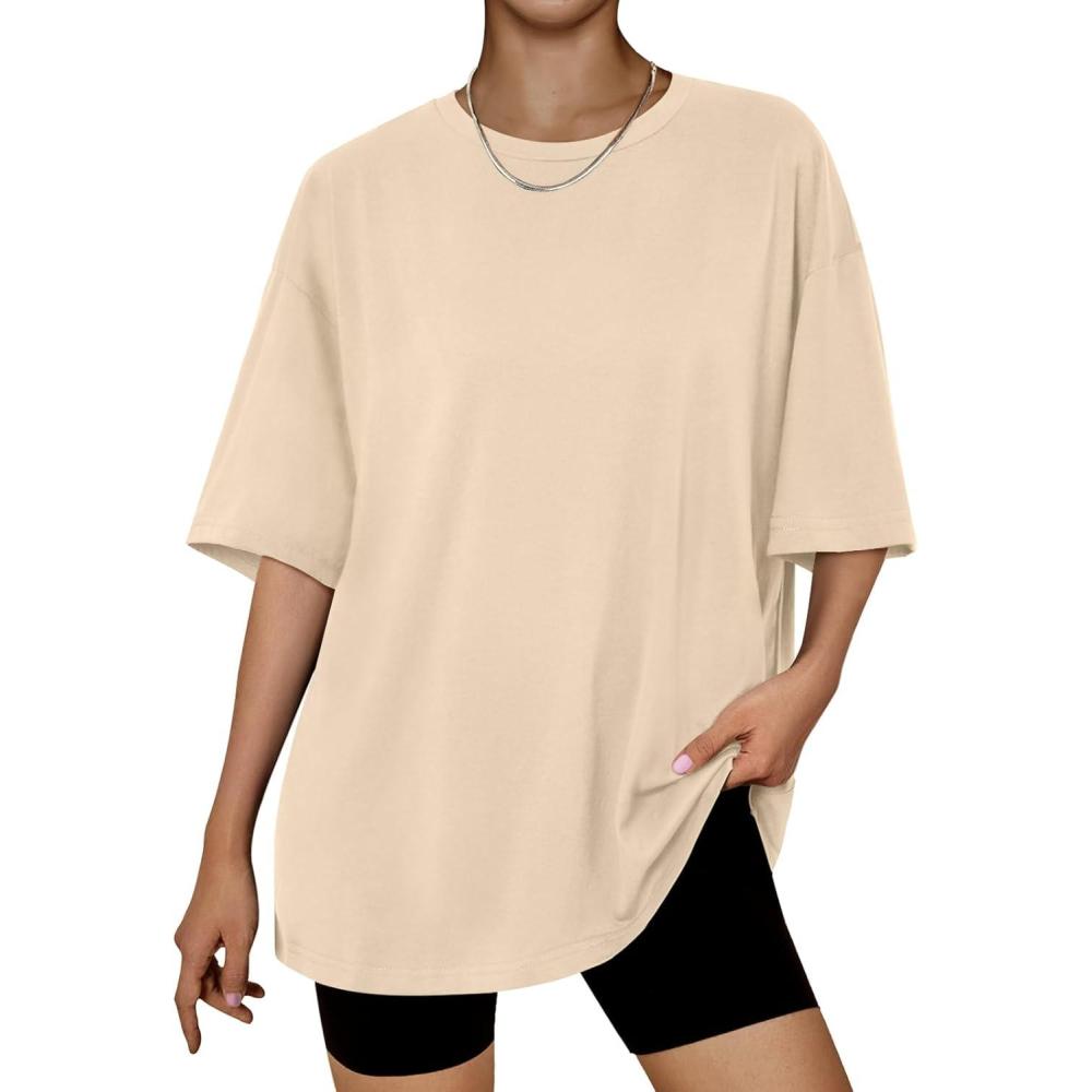 imageTrendy Queen Womens Oversized Summer T Shirts Plus Size Batwing Cute Casual Tops Short Sleeves Fashion Workout ClothesApricot
