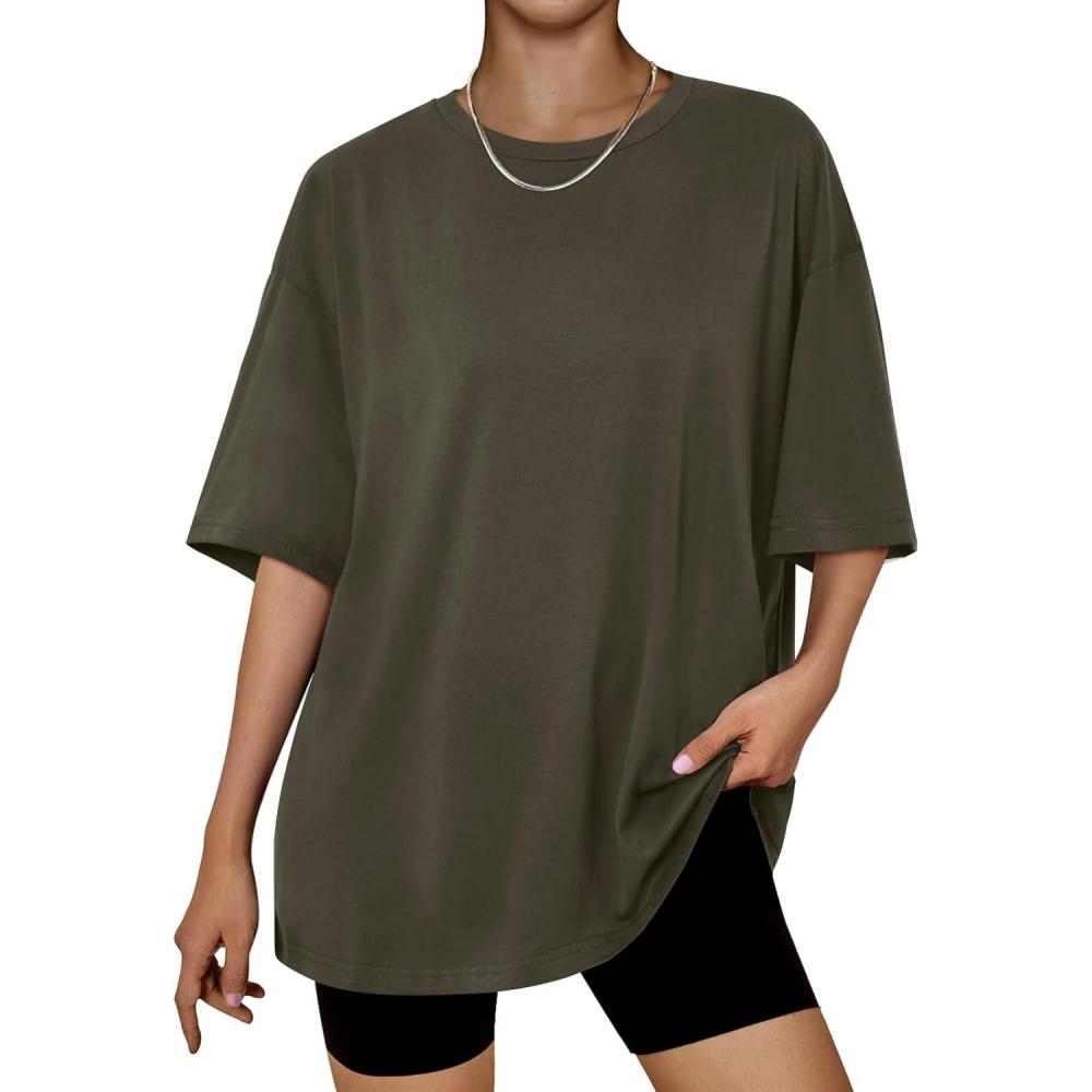 imageTrendy Queen Womens Oversized Summer T Shirts Plus Size Batwing Cute Casual Tops Short Sleeves Fashion Workout ClothesArmygreen