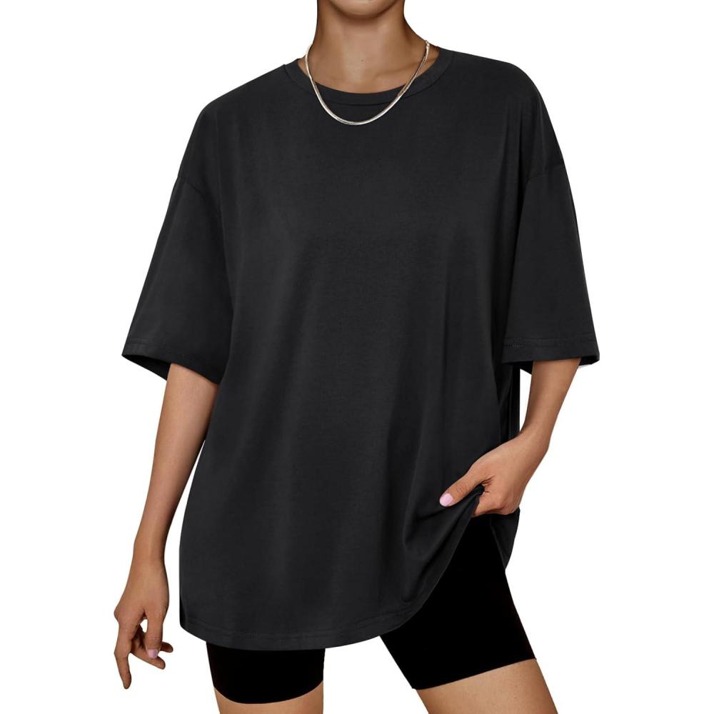 imageTrendy Queen Womens Oversized Summer T Shirts Plus Size Batwing Cute Casual Tops Short Sleeves Fashion Workout ClothesBlack