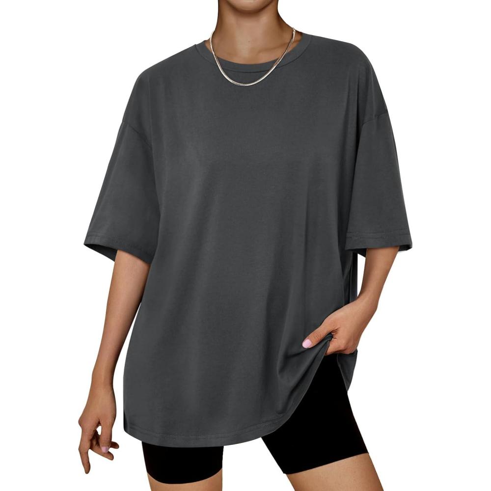 imageTrendy Queen Womens Oversized Summer T Shirts Plus Size Batwing Cute Casual Tops Short Sleeves Fashion Workout ClothesBlackgrey