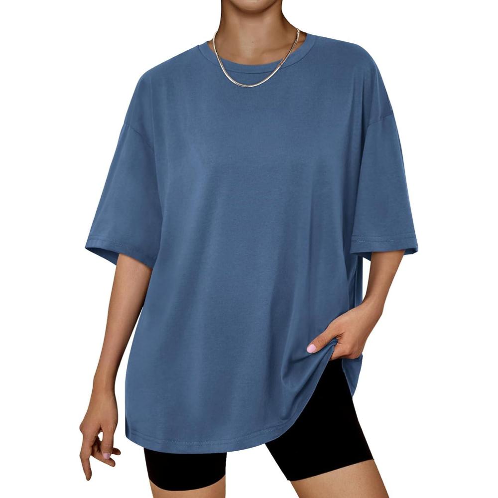imageTrendy Queen Womens Oversized Summer T Shirts Plus Size Batwing Cute Casual Tops Short Sleeves Fashion Workout ClothesBlue