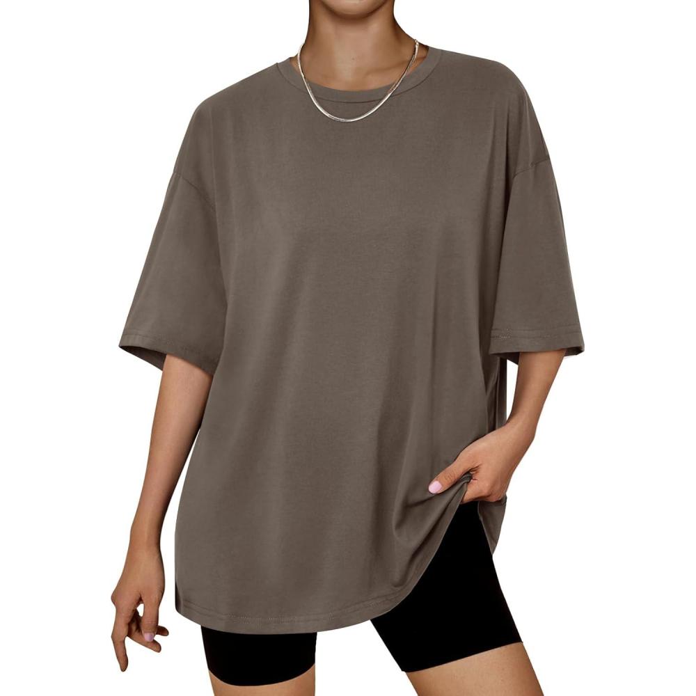 imageTrendy Queen Womens Oversized Summer T Shirts Plus Size Batwing Cute Casual Tops Short Sleeves Fashion Workout ClothesBrown