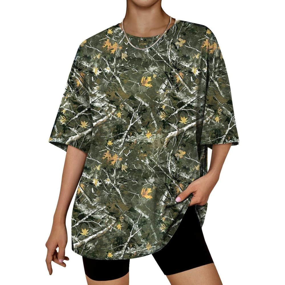 imageTrendy Queen Womens Oversized Summer T Shirts Plus Size Batwing Cute Casual Tops Short Sleeves Fashion Workout ClothesCamo Green