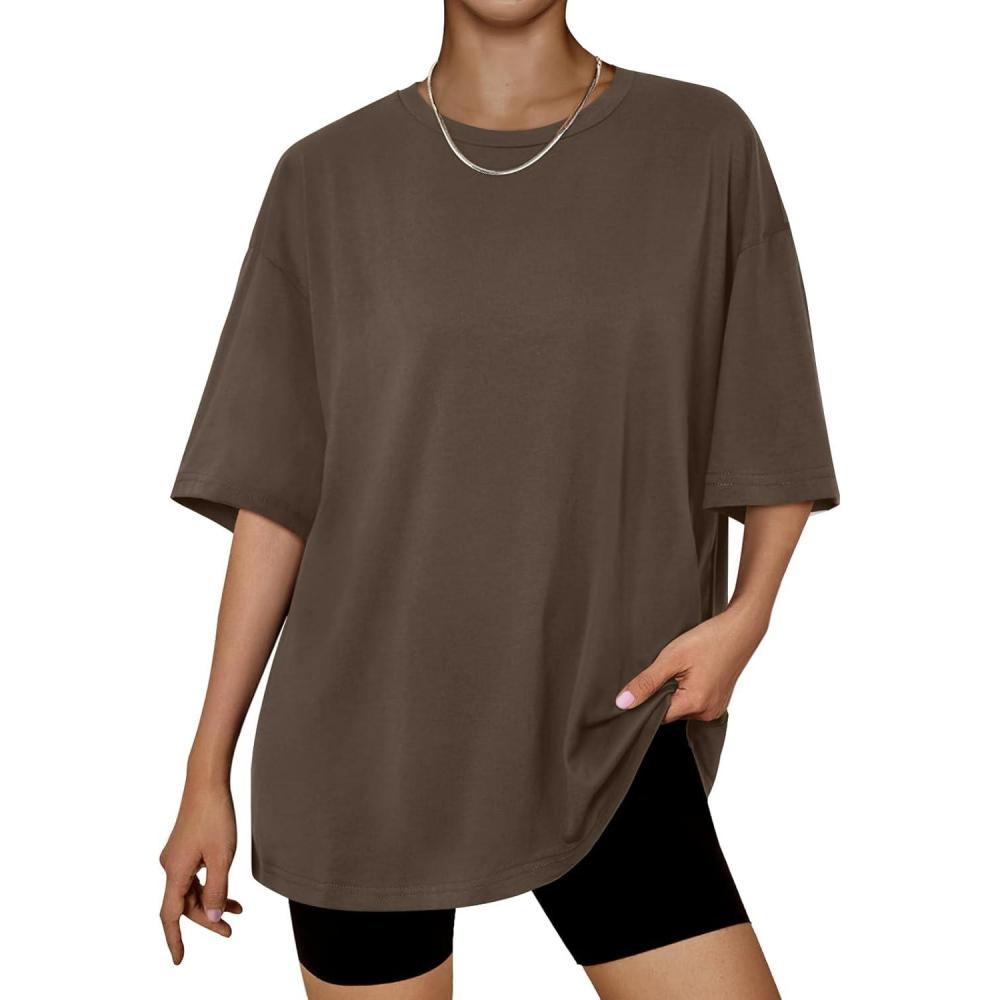 imageTrendy Queen Womens Oversized Summer T Shirts Plus Size Batwing Cute Casual Tops Short Sleeves Fashion Workout ClothesCoffeebrown