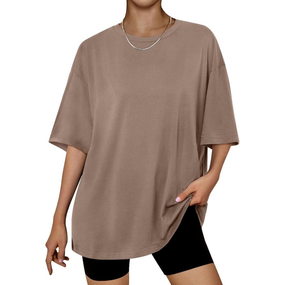 imageTrendy Queen Womens Oversized Summer T Shirts Plus Size Batwing Cute Casual Tops Short Sleeves Fashion Workout ClothesCoffeegrey