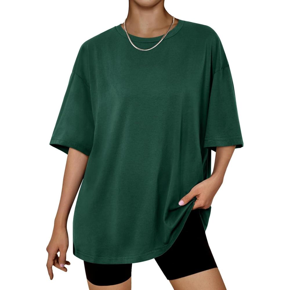 imageTrendy Queen Womens Oversized Summer T Shirts Plus Size Batwing Cute Casual Tops Short Sleeves Fashion Workout ClothesDarkgreen