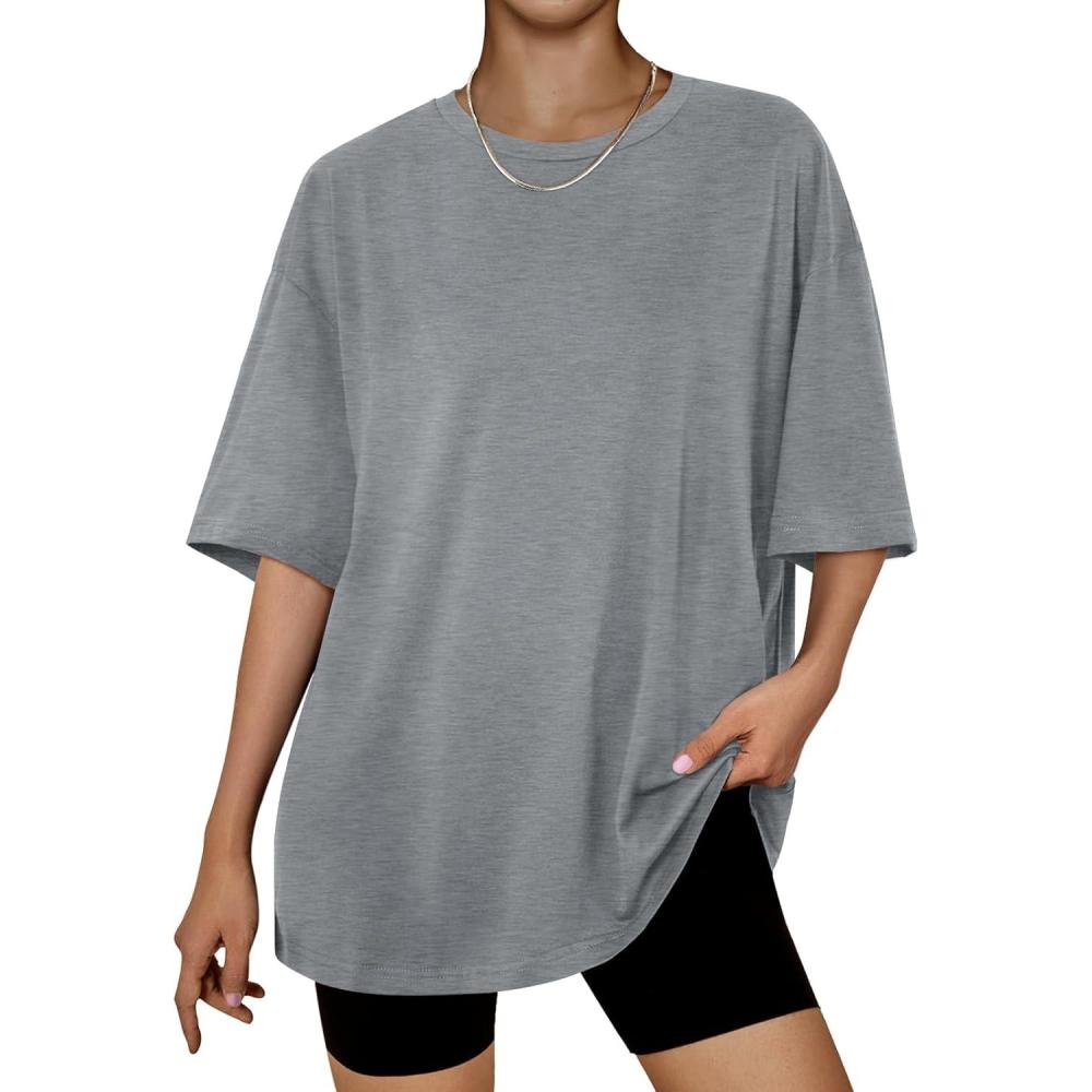 imageTrendy Queen Womens Oversized Summer T Shirts Plus Size Batwing Cute Casual Tops Short Sleeves Fashion Workout ClothesDarkgrey
