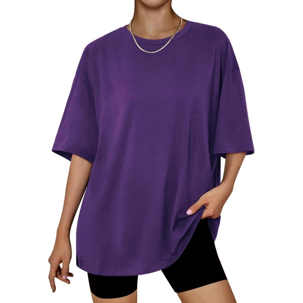 imageTrendy Queen Womens Oversized Summer T Shirts Plus Size Batwing Cute Casual Tops Short Sleeves Fashion Workout ClothesDarkpurple