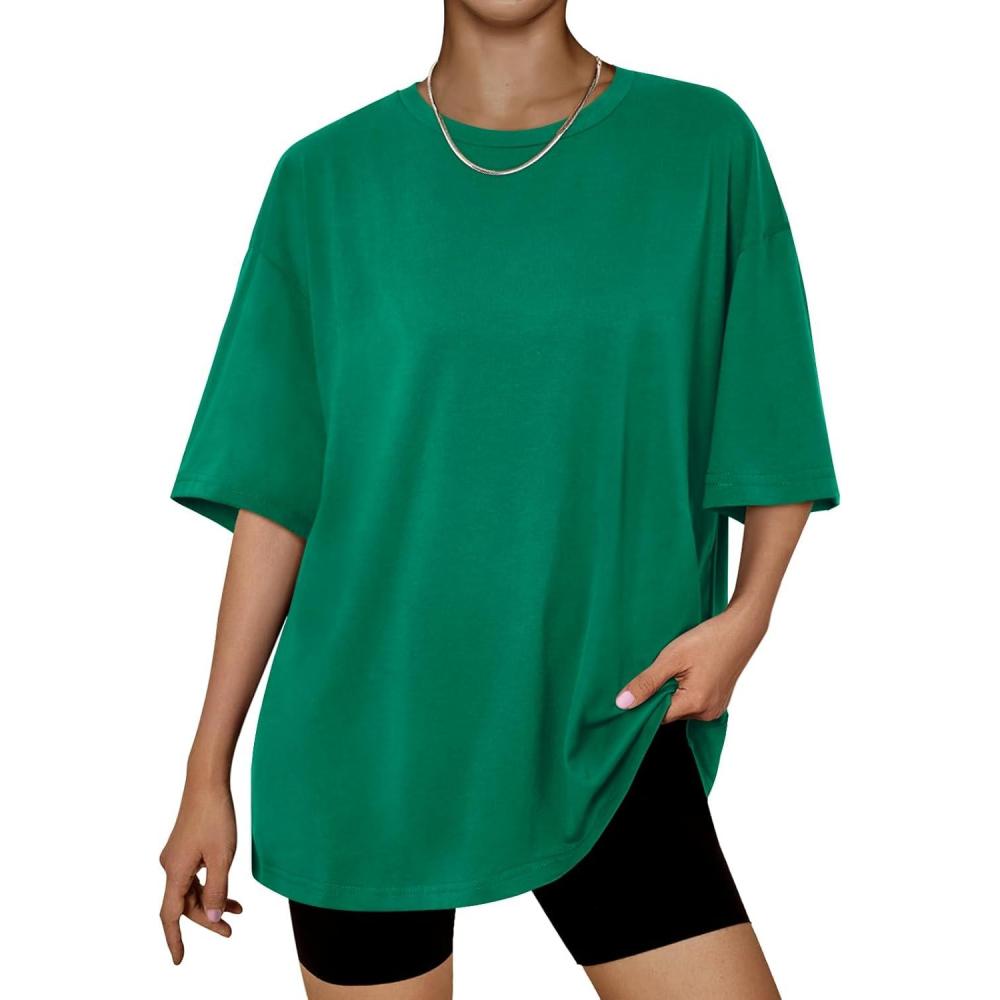 imageTrendy Queen Womens Oversized Summer T Shirts Plus Size Batwing Cute Casual Tops Short Sleeves Fashion Workout ClothesGreen