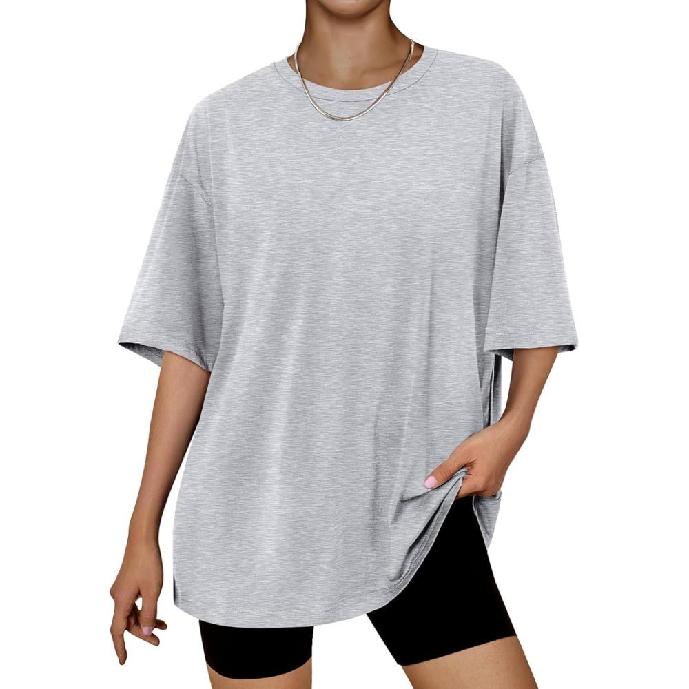 imageTrendy Queen Womens Oversized Summer T Shirts Plus Size Batwing Cute Casual Tops Short Sleeves Fashion Workout ClothesGrey