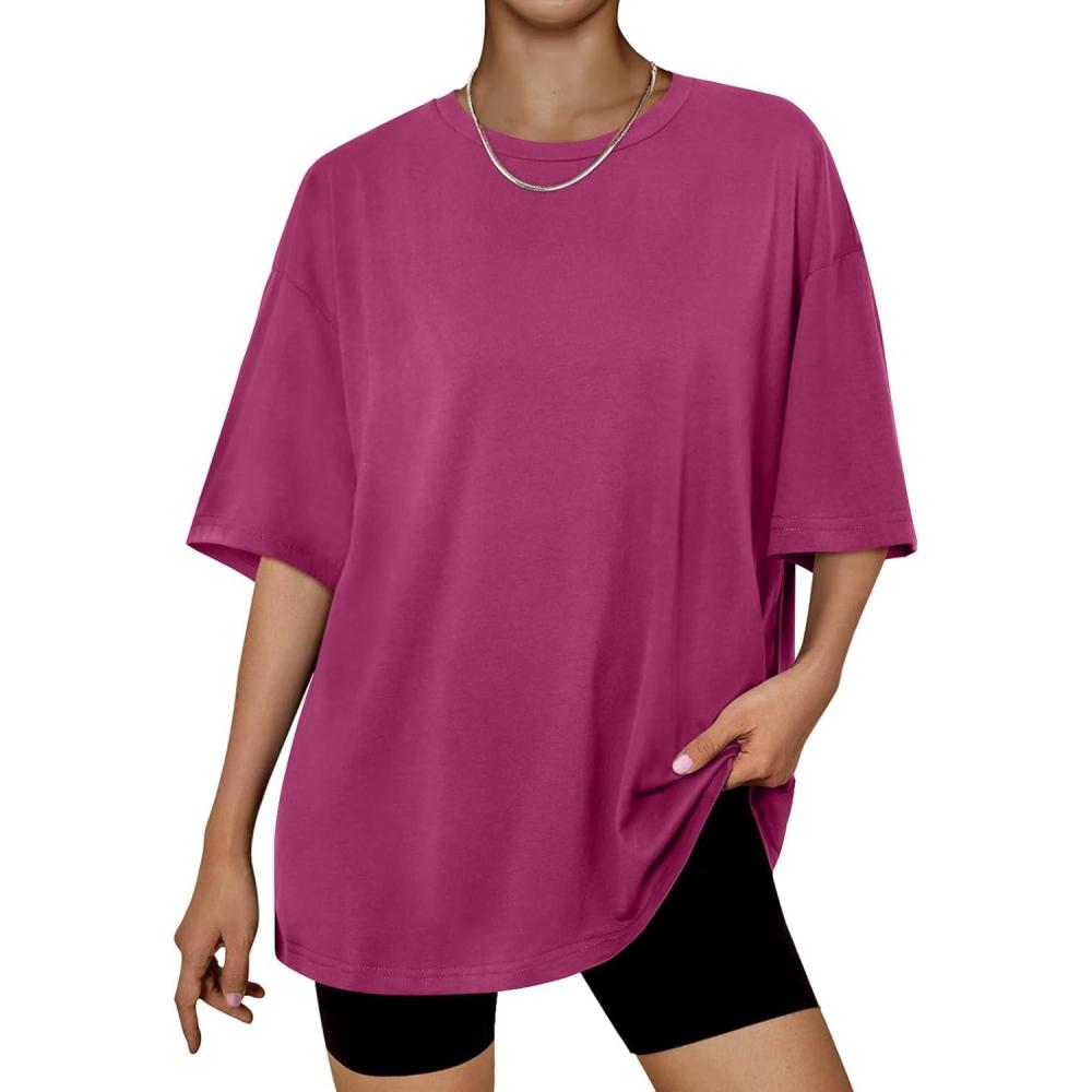 imageTrendy Queen Womens Oversized Summer T Shirts Plus Size Batwing Cute Casual Tops Short Sleeves Fashion Workout ClothesHotpink