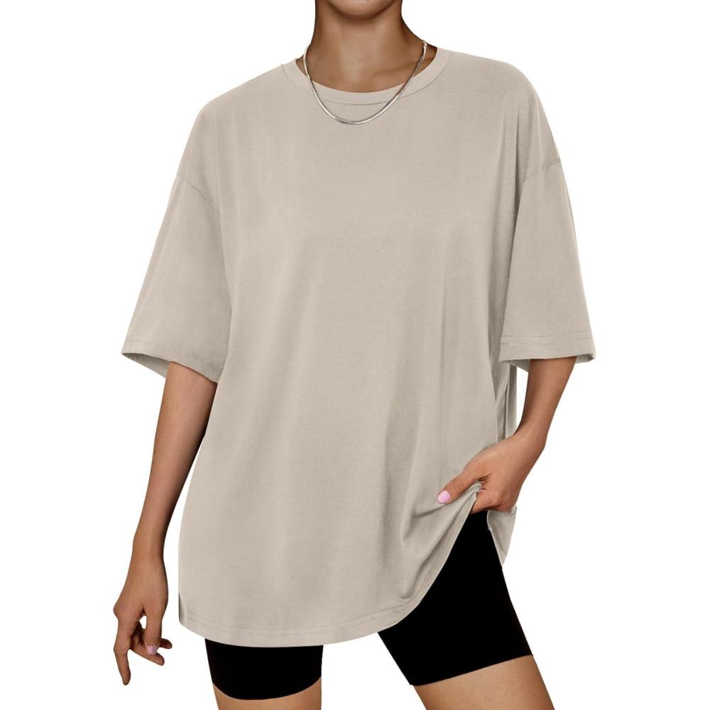 imageTrendy Queen Womens Oversized Summer T Shirts Plus Size Batwing Cute Casual Tops Short Sleeves Fashion Workout ClothesKhaki