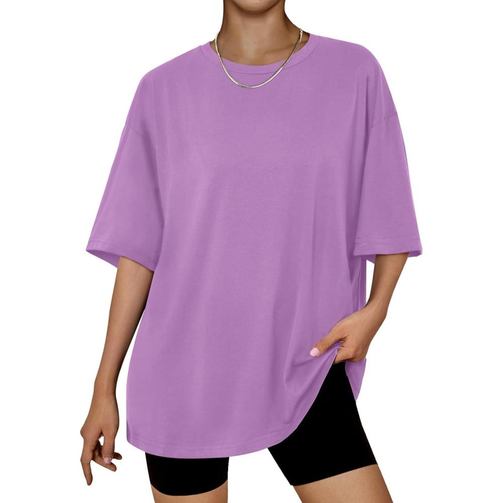 imageTrendy Queen Womens Oversized Summer T Shirts Plus Size Batwing Cute Casual Tops Short Sleeves Fashion Workout ClothesLightpurple