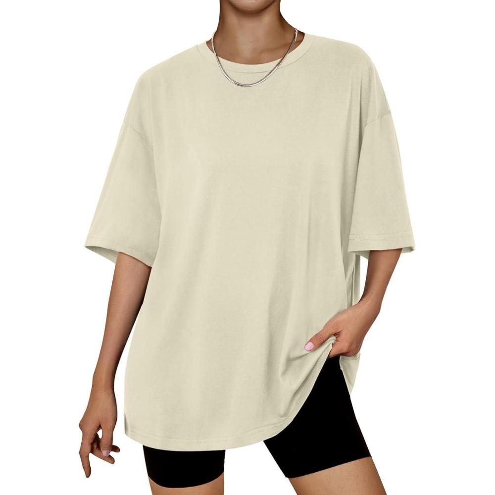 imageTrendy Queen Womens Oversized Summer T Shirts Plus Size Batwing Cute Casual Tops Short Sleeves Fashion Workout ClothesLightyellow