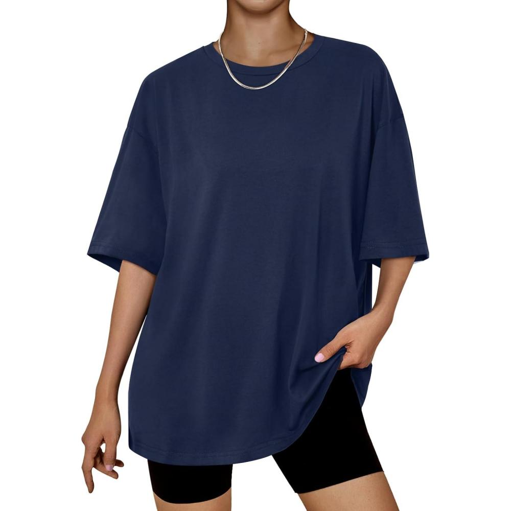 imageTrendy Queen Womens Oversized Summer T Shirts Plus Size Batwing Cute Casual Tops Short Sleeves Fashion Workout ClothesNavy