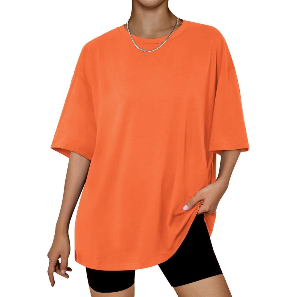imageTrendy Queen Womens Oversized Summer T Shirts Plus Size Batwing Cute Casual Tops Short Sleeves Fashion Workout ClothesOrange