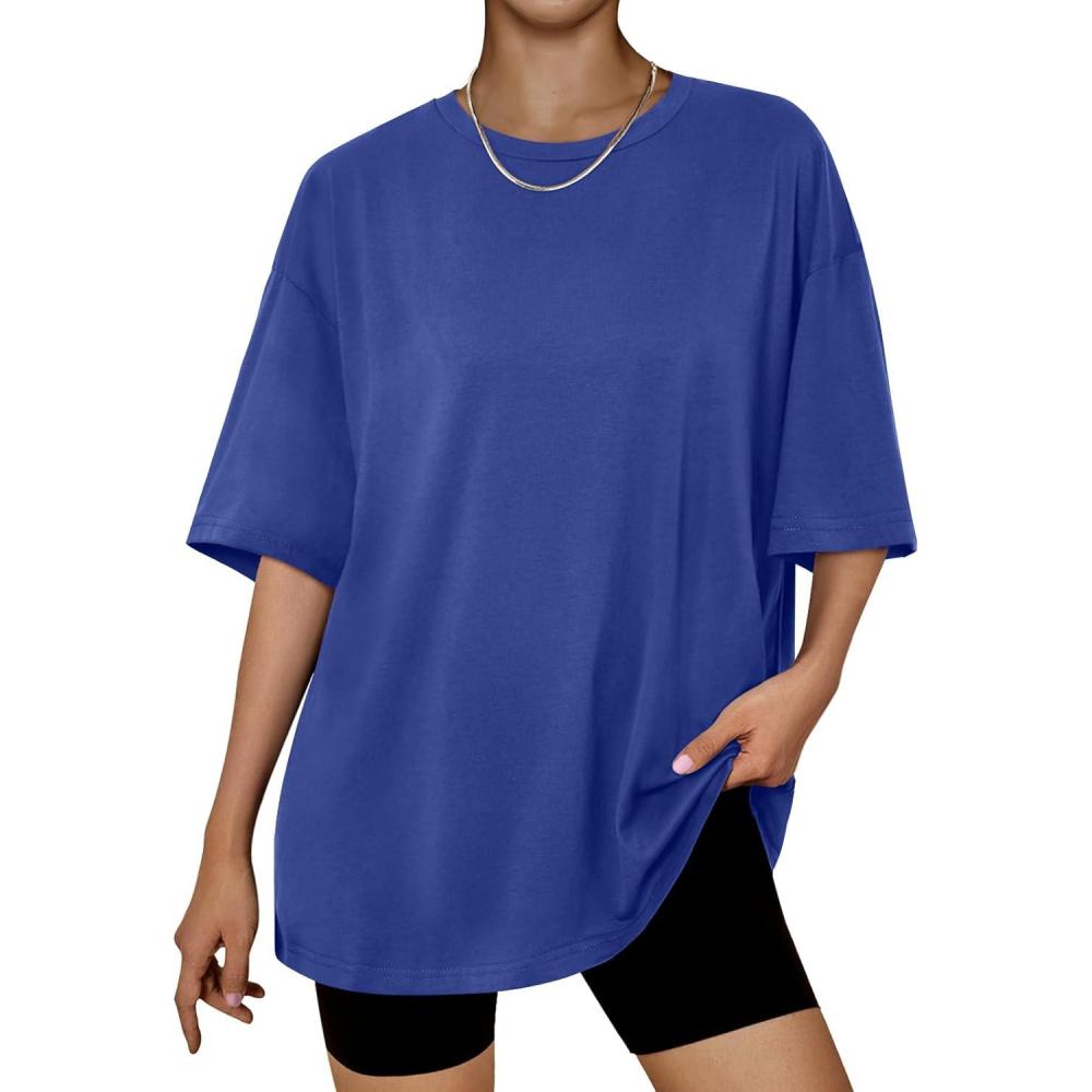 imageTrendy Queen Womens Oversized Summer T Shirts Plus Size Batwing Cute Casual Tops Short Sleeves Fashion Workout ClothesRoyalblue