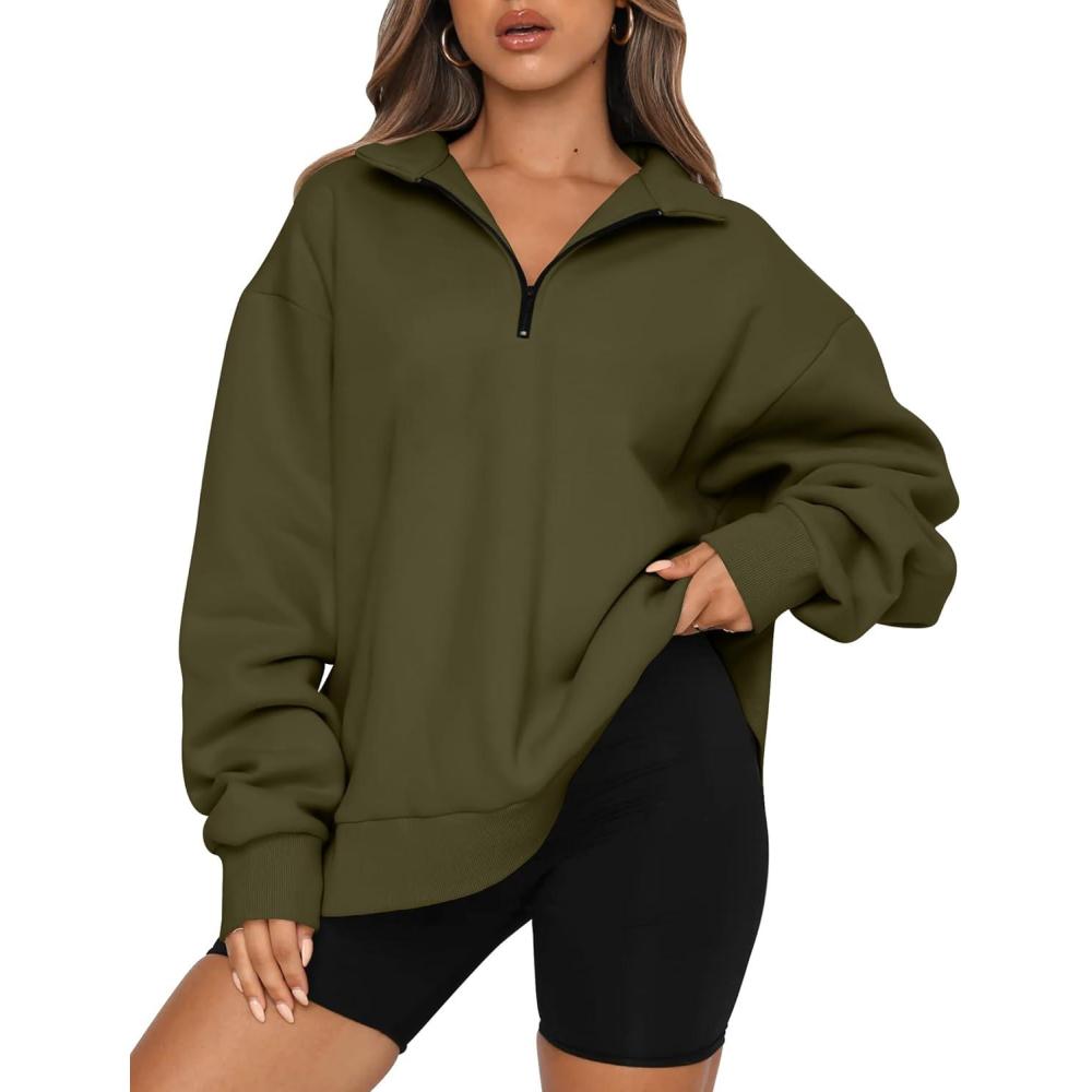imageTrendy Queen Womens Oversized Sweatshirts Fall Sweaters Fashion Hoodies Half Zip Pullover Long Sleeve Shirts ClothesArmygreen