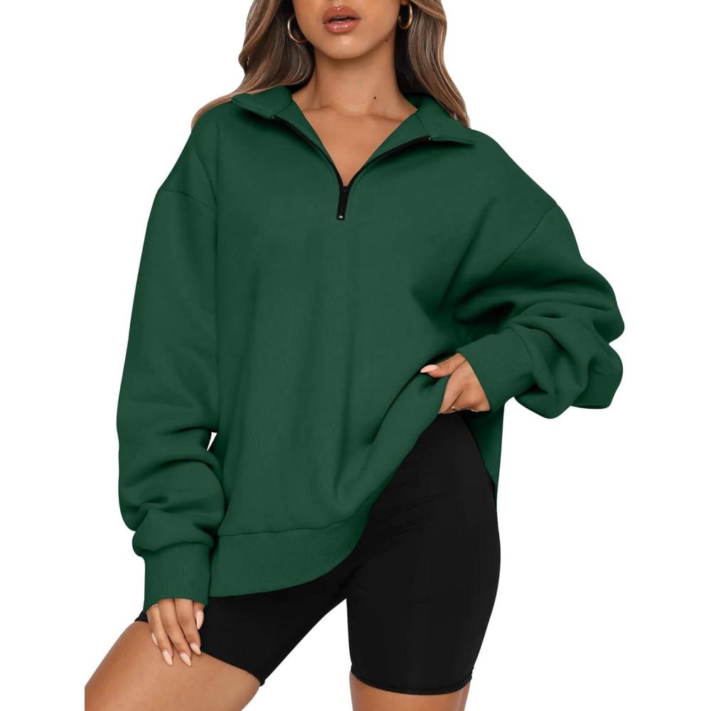 imageTrendy Queen Womens Oversized Sweatshirts Fall Sweaters Fashion Hoodies Half Zip Pullover Long Sleeve Shirts ClothesDarkgreen