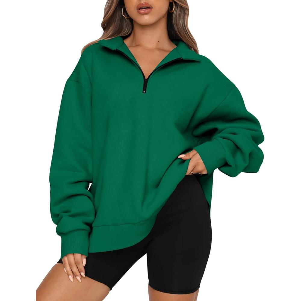 imageTrendy Queen Womens Oversized Sweatshirts Fall Sweaters Fashion Hoodies Half Zip Pullover Long Sleeve Shirts ClothesGrass