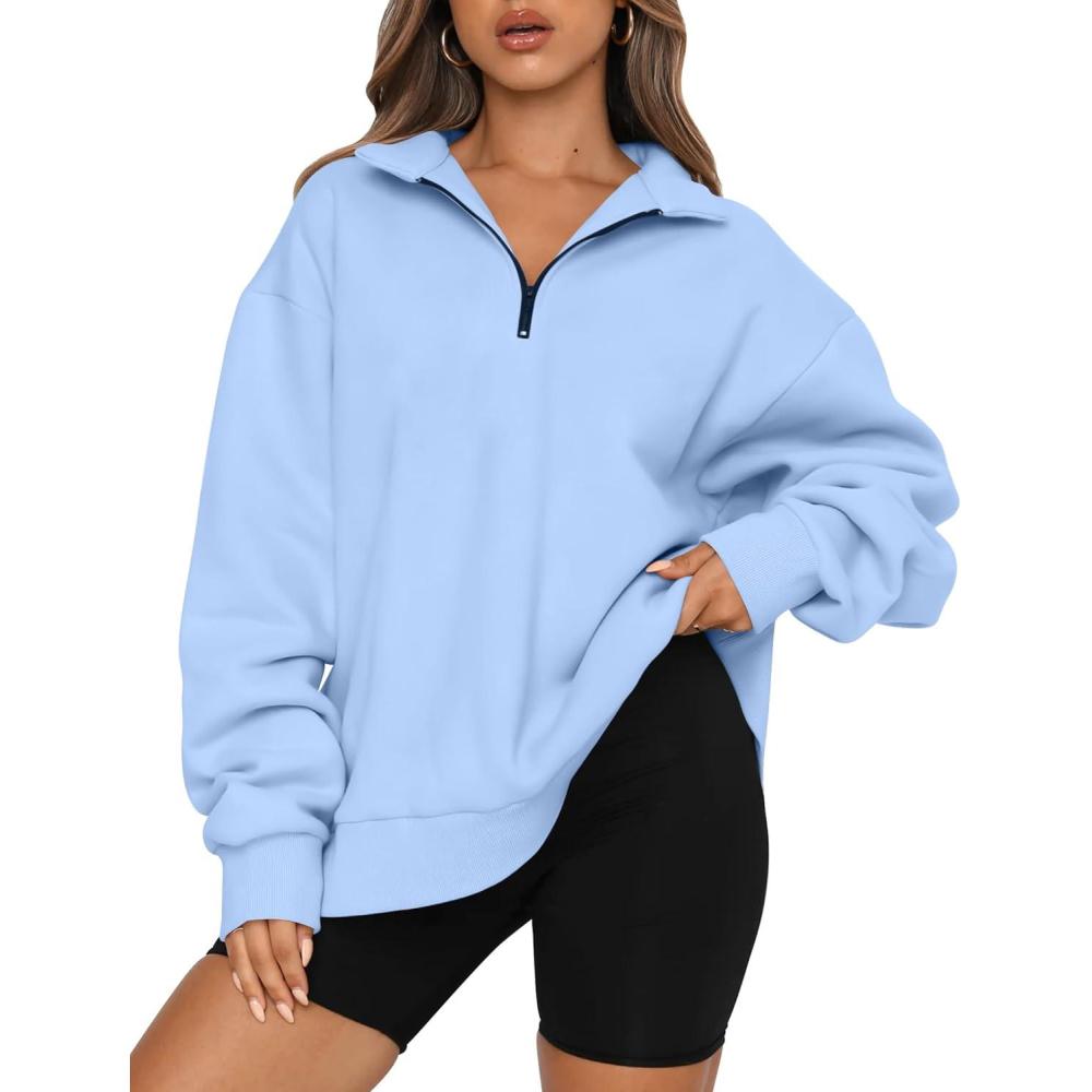 imageTrendy Queen Womens Oversized Sweatshirts Fall Sweaters Fashion Hoodies Half Zip Pullover Long Sleeve Shirts ClothesLightblue