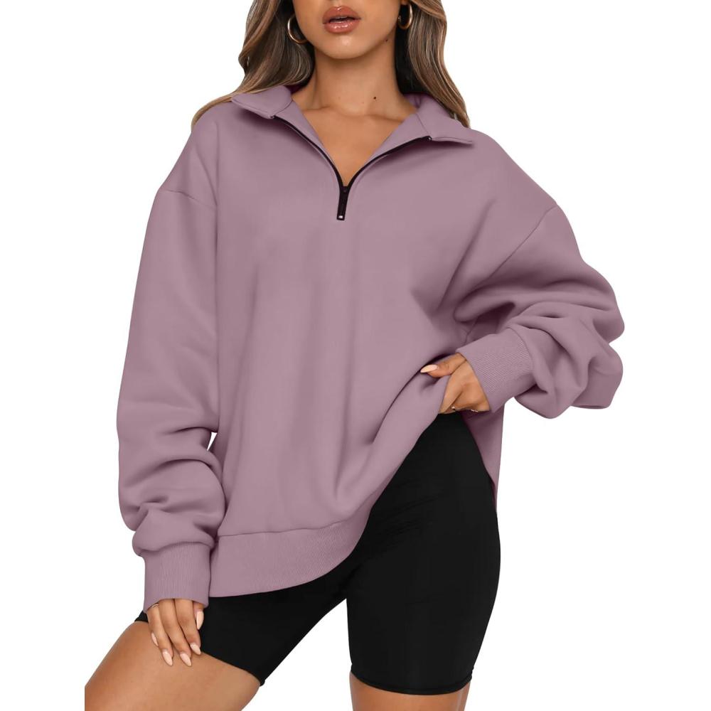 imageTrendy Queen Womens Oversized Sweatshirts Fall Sweaters Fashion Hoodies Half Zip Pullover Long Sleeve Shirts ClothesNutmeg