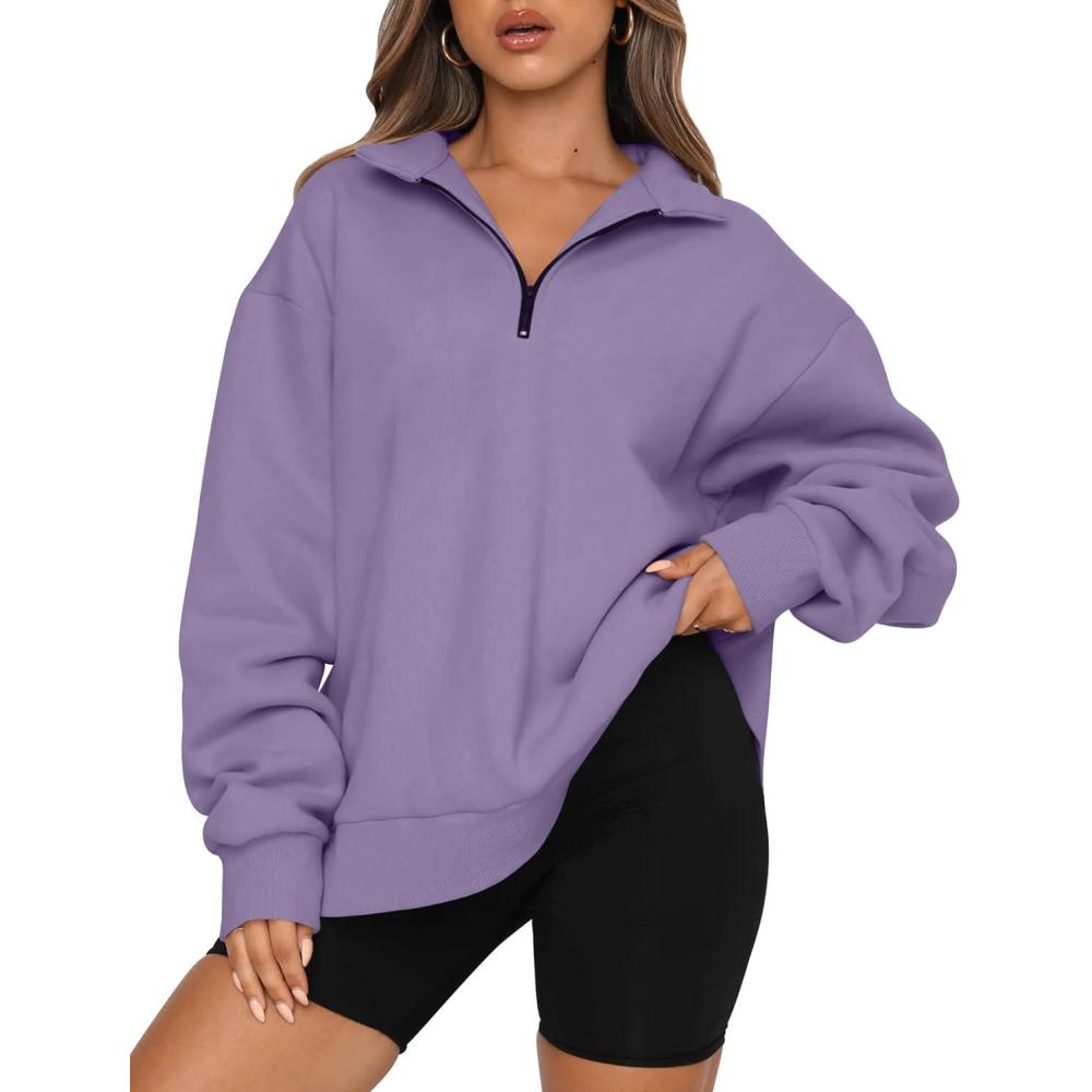 imageTrendy Queen Womens Oversized Sweatshirts Fall Sweaters Fashion Hoodies Half Zip Pullover Long Sleeve Shirts ClothesPurple