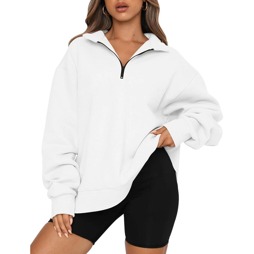 imageTrendy Queen Womens Oversized Sweatshirts Fall Sweaters Fashion Hoodies Half Zip Pullover Long Sleeve Shirts ClothesWhite
