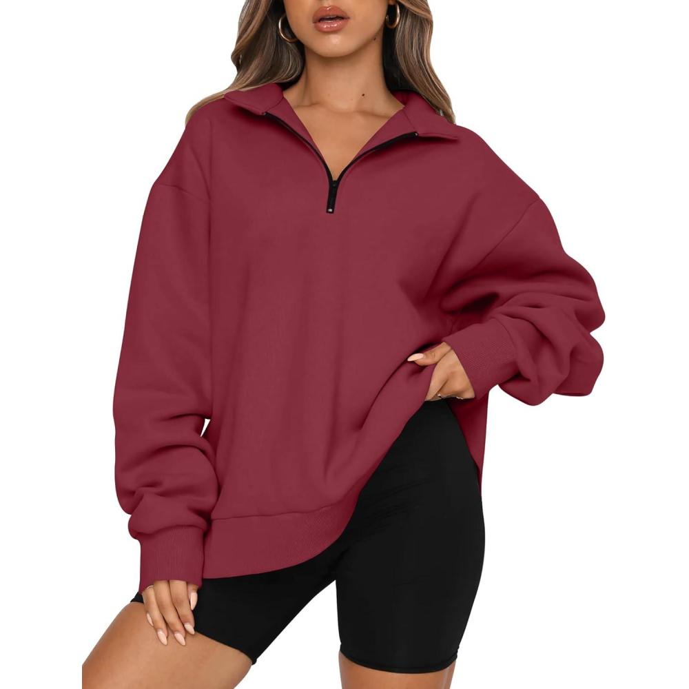imageTrendy Queen Womens Oversized Sweatshirts Fall Sweaters Fashion Hoodies Half Zip Pullover Long Sleeve Shirts ClothesWinered