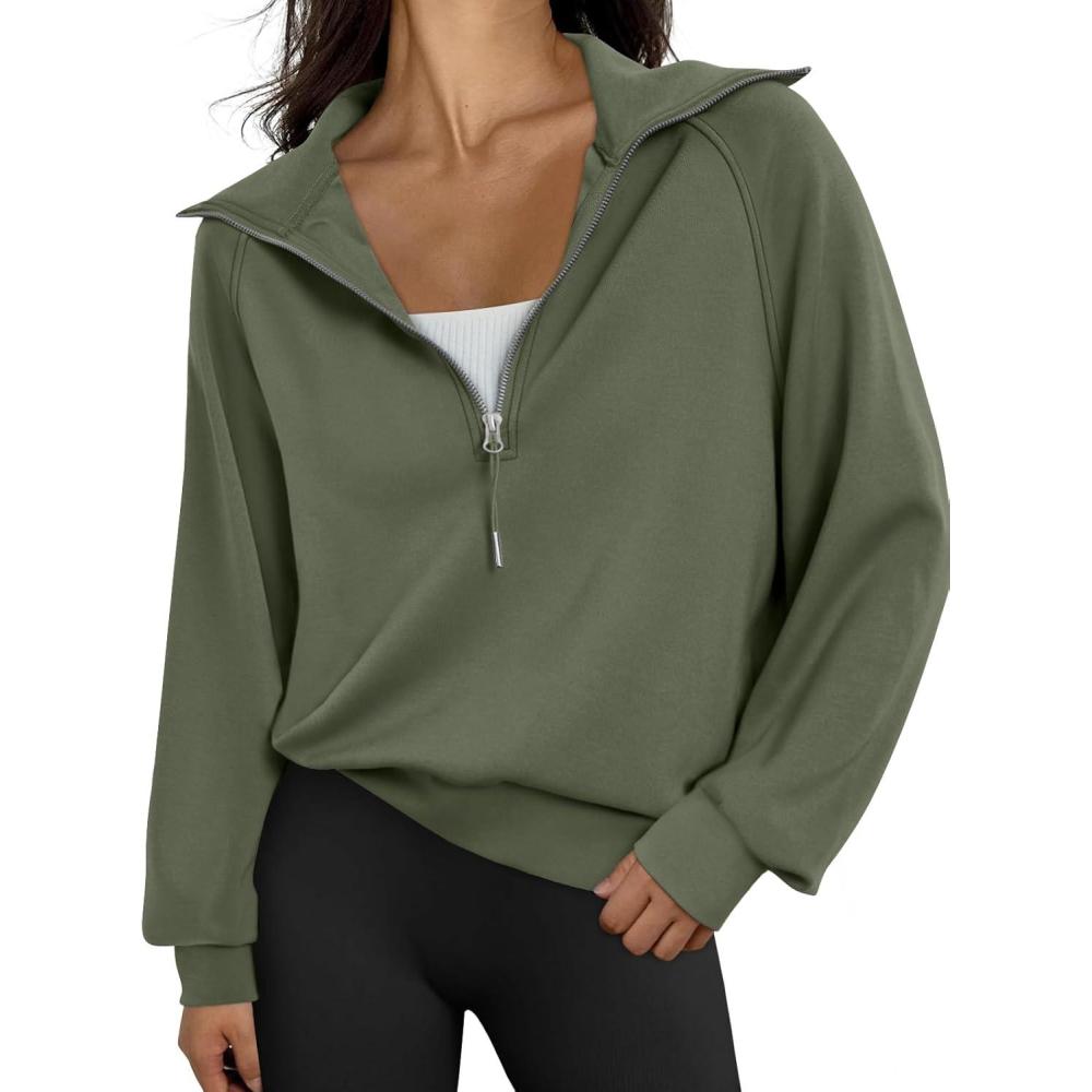 imageTrendy Queen Womens Oversized Sweatshirts Half Zip Pullover Fall Long Sleeve Quarter Zip Hoodies Teen Girls Y2K ClothesArmygreen