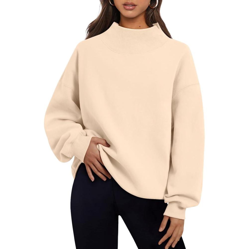 imageTrendy Queen Womens Oversized Sweatshirts Turtleneck Pullover Long Sleeve Hoodies Tops Fall Fashion Outfits 2025 ClothesApricot