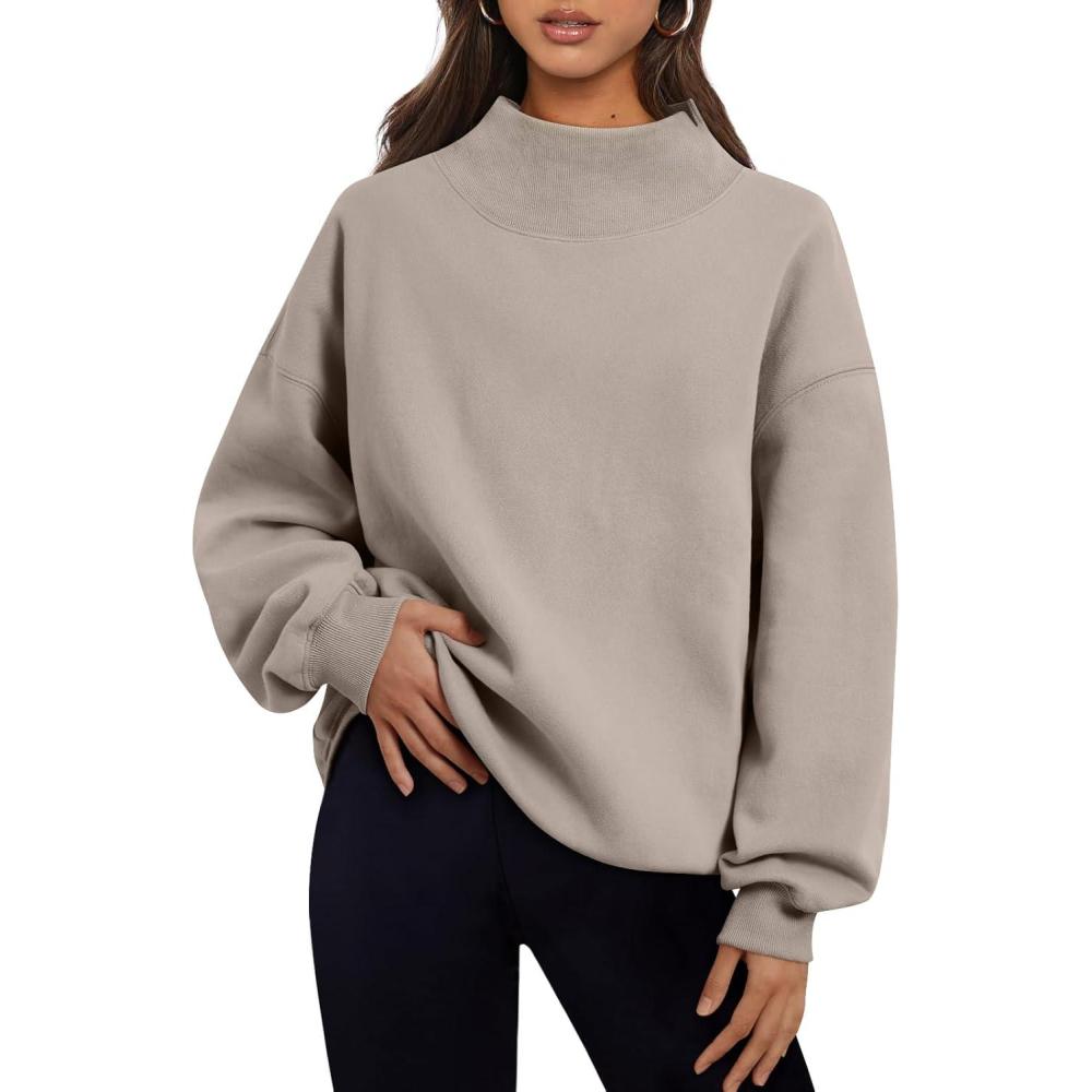 imageTrendy Queen Womens Oversized Sweatshirts Turtleneck Pullover Long Sleeve Hoodies Tops Fall Fashion Outfits 2025 ClothesCoffeegrey