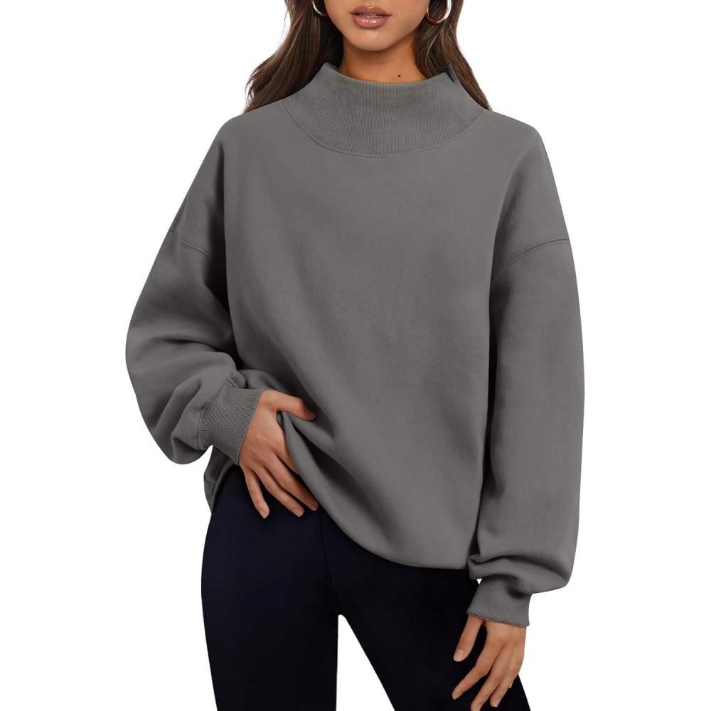 imageTrendy Queen Womens Oversized Sweatshirts Turtleneck Pullover Long Sleeve Hoodies Tops Fall Fashion Outfits 2025 ClothesDarkgrey